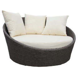 Charles Bentley Luxury 3/4 Size Round Garden Rattan Wicker Day Bed - Brown & Cream